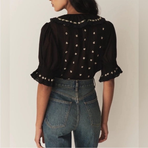 Doen Hettie Embroidered Black Ruffle Top - Picture 2 of 9